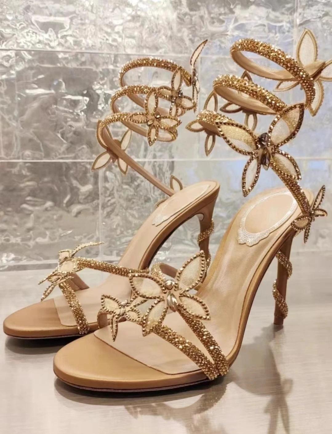 "New Fashionable Banquet All-Match Bow Diamond Sexy Stiletto Open Toe Women's High Heel Sandals - MANDOTOS"