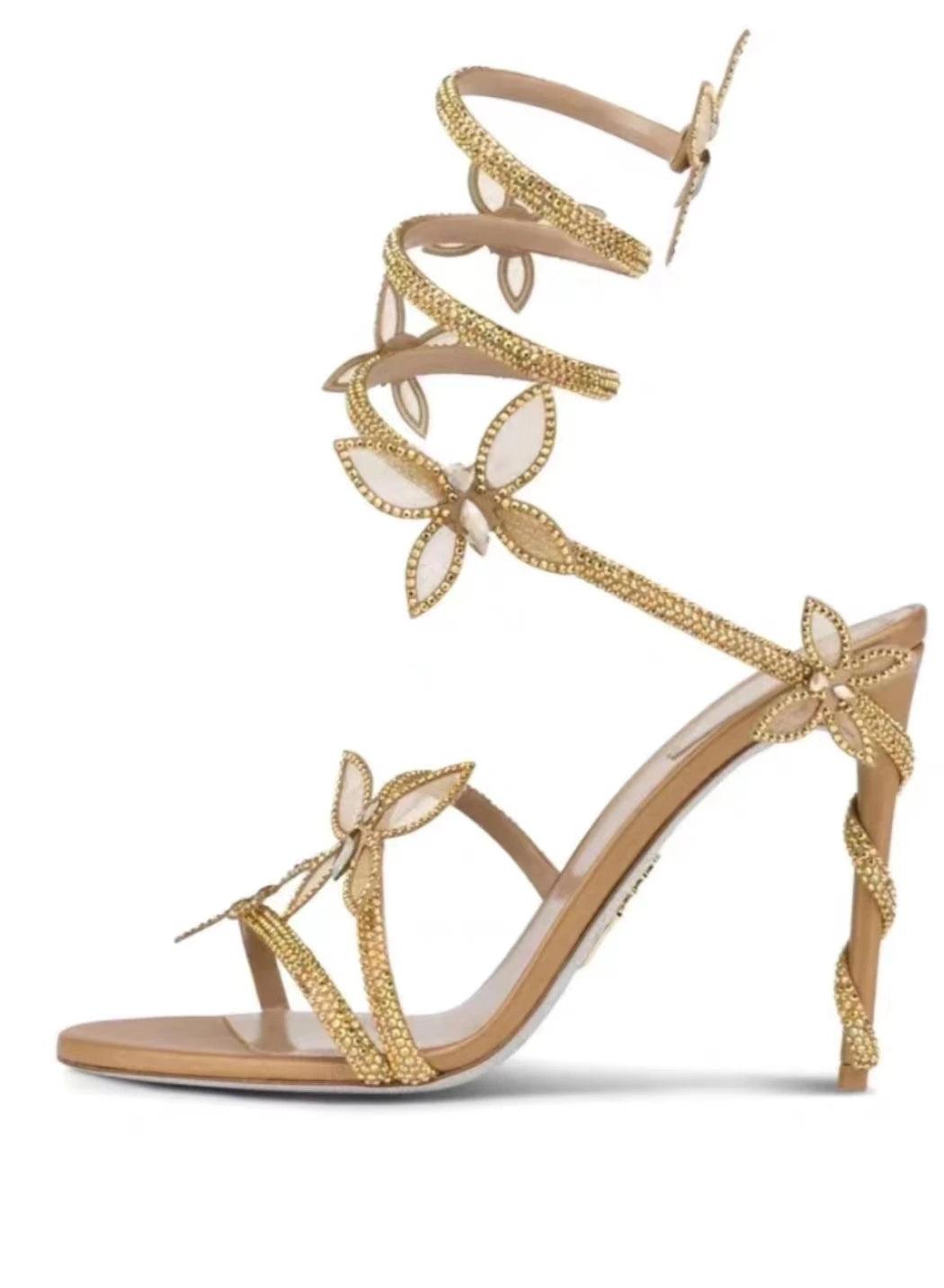 "New Fashionable Banquet All-Match Bow Diamond Sexy Stiletto Open Toe Women's High Heel Sandals - MANDOTOS"