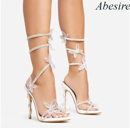 "New Fashionable Banquet All-Match Bow Diamond Sexy Stiletto Open Toe Women's High Heel Sandals - MANDOTOS"