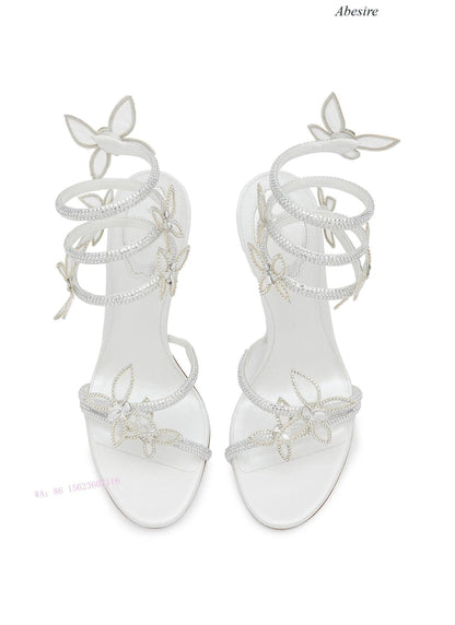 "New Fashionable Banquet All-Match Bow Diamond Sexy Stiletto Open Toe Women's High Heel Sandals - MANDOTOS"