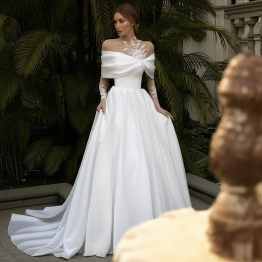 "Elegant Satin Wedding Dress with Tutu Skirt - MANDOTOS"