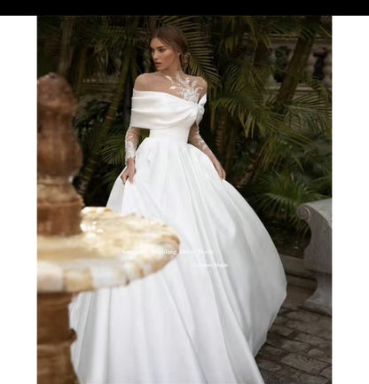 "Elegant Satin Wedding Dress with Tutu Skirt - MANDOTOS"