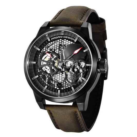 "Skull Sapphire Mirror Mechanical Waterproof Hollow Belt Watch - MANDOTOS"