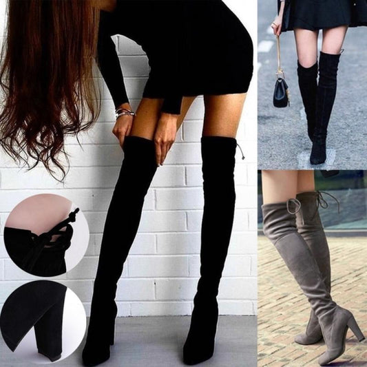 "Black Knee High Boots For Women Shoes High Heel Long Boots - MANDOTOS"