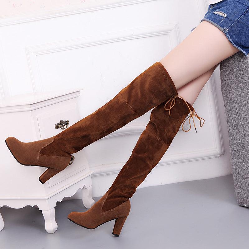"Black Knee High Boots For Women Shoes High Heel Long Boots - MANDOTOS"
