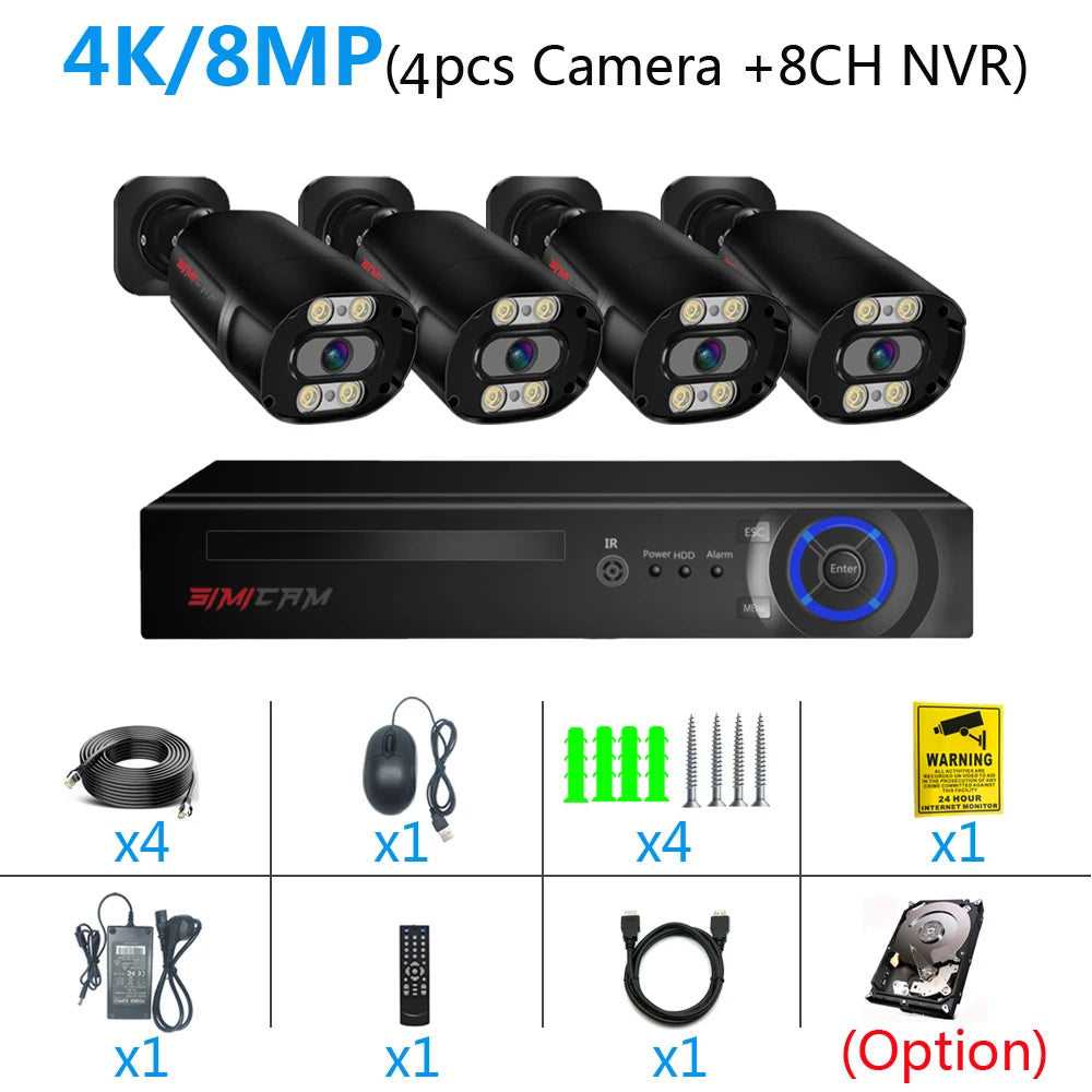 "4K Ultra HD POE Security Camera System - 8MP Night Vision NVR Kit - MANDOTOS"