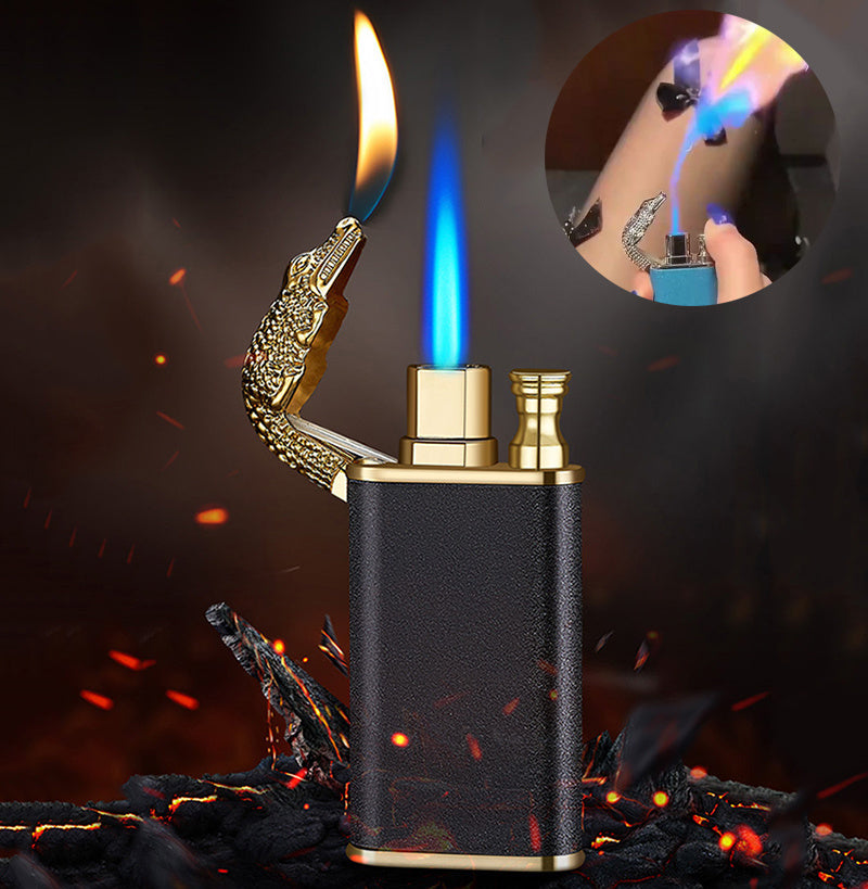 Creative Blue Flame Lighter Dolphin Dragon Tiger Double Fire Metal Winproof Lighter Inflatable Lighter - MANDOTOS