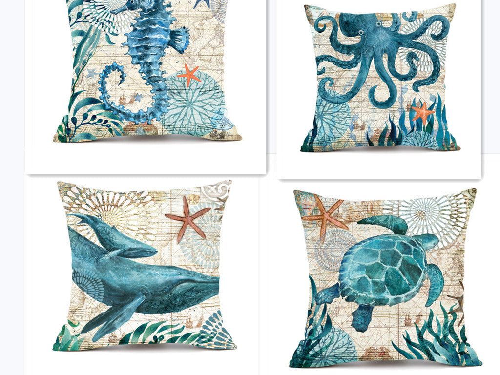 Cushion Covers Sea Turtle Printed Throw Pillow Cases For Home Decor Sofa Chair Seat - MANDOTOS