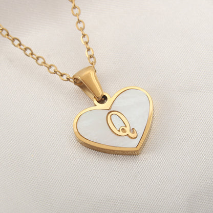 26 Letter Heart-shaped Necklace White Shell Love Clavicle Chain Fashion Personalized Necklace For Women Jewelry Valentine's Day - MANDOTOS
