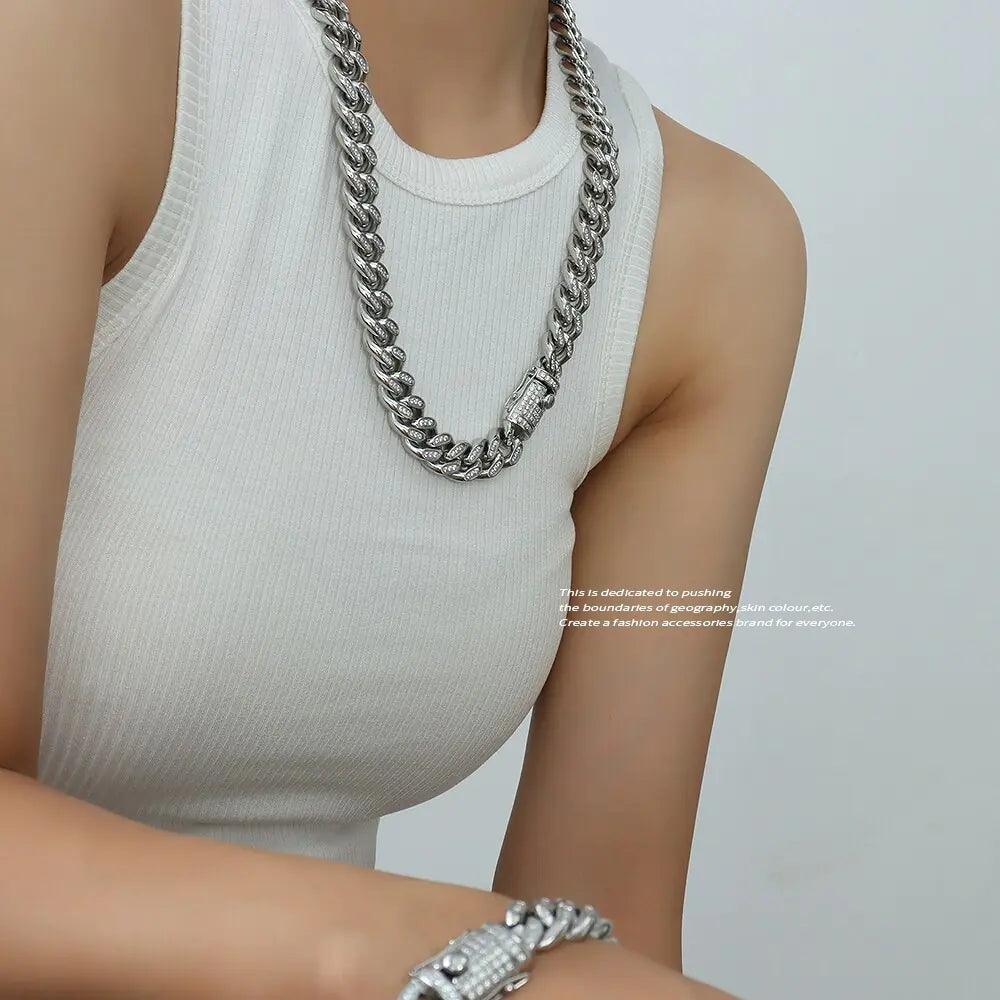 TOSOKO 18K Gold Plated Cuban Chain Set with Zircon - MANDOTOS