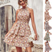 Summer Printed Halter Dress Fashion Boho Backless Ruffled A-Line Beach Dresses For Womens Clothing - MANDOTOS