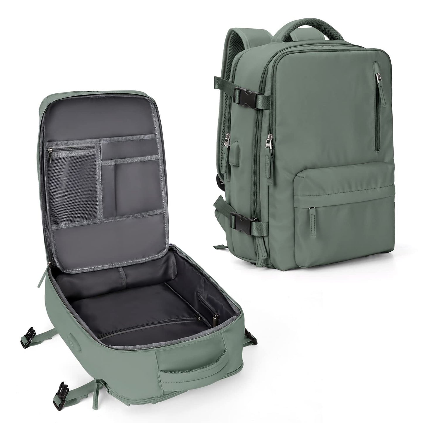Ancient Energy large capacity travel backpack with multiple compartments, suitable for students and school use, in black with adjustable straps.