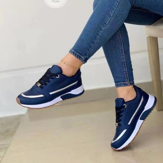 Casual Lace-up Flat Shoes Women Shallow Round Toe Sports Walking Sneakers - MANDOTOS