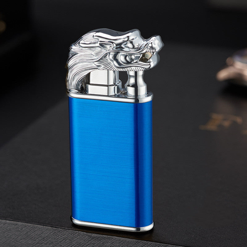Creative Blue Flame Lighter Dolphin Dragon Tiger Double Fire Metal Winproof Lighter Inflatable Lighter - MANDOTOS