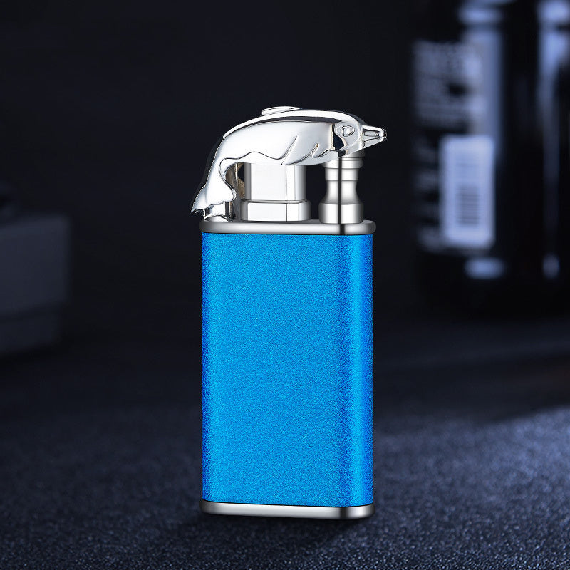 Creative Blue Flame Lighter Dolphin Dragon Tiger Double Fire Metal Winproof Lighter Inflatable Lighter - MANDOTOS