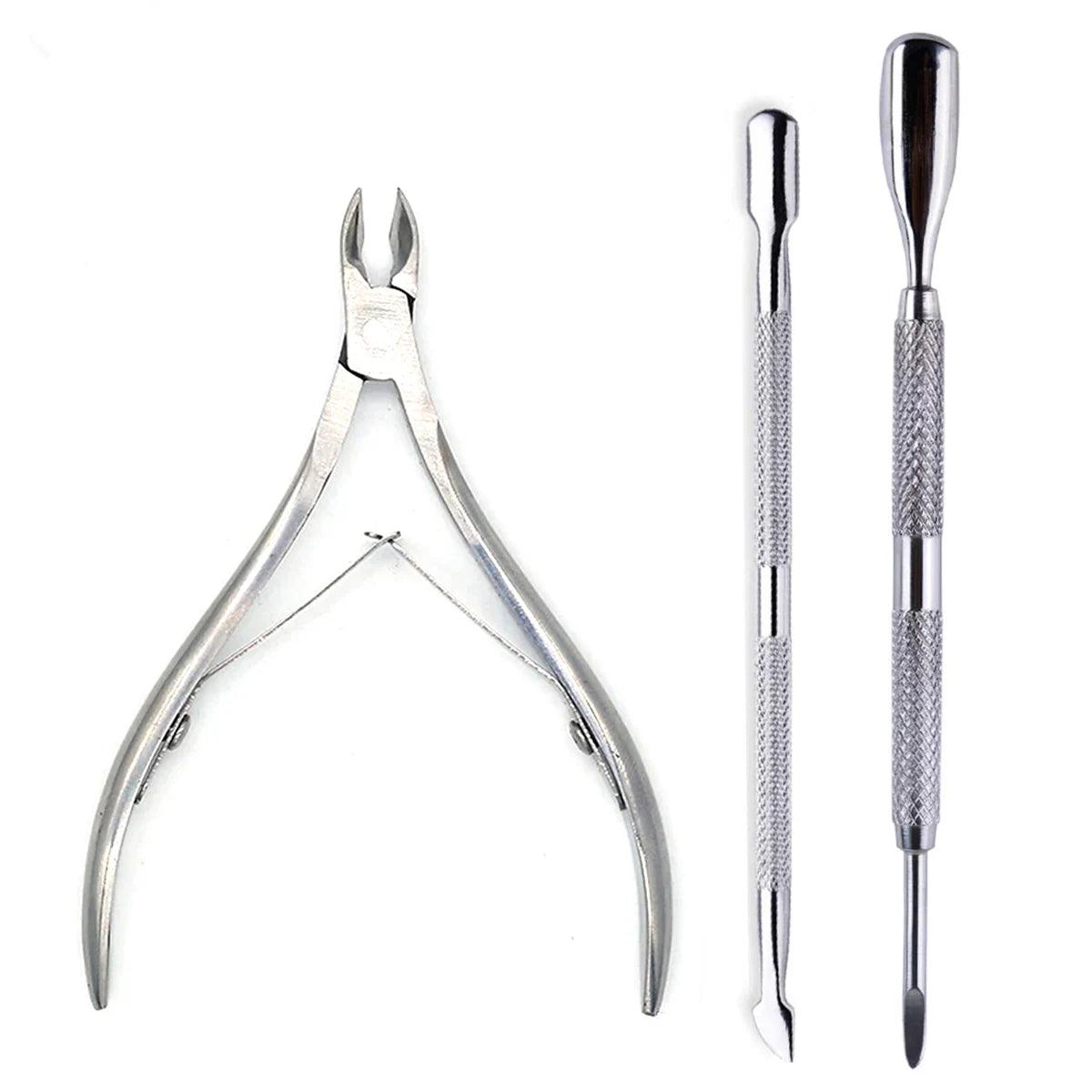 4 Pcs/Set Professional Stainless Steel Nail Cutter Scissor Nippers Muti Function Cuticle Pusher Remover Nail Care Manicure Kits - MANDOTOS