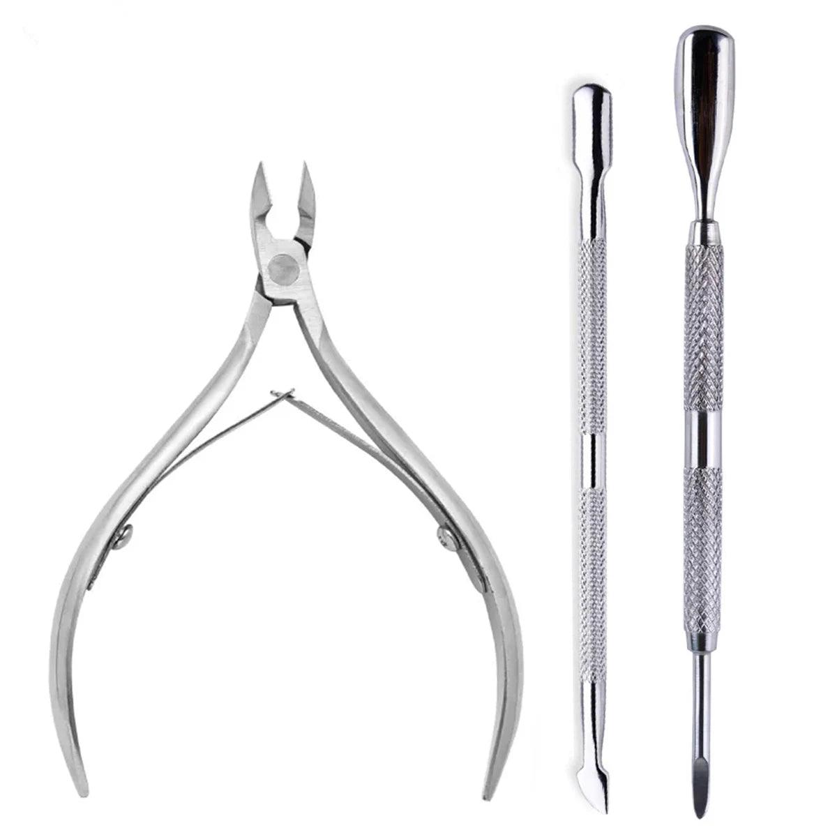 4 Pcs/Set Professional Stainless Steel Nail Cutter Scissor Nippers Muti Function Cuticle Pusher Remover Nail Care Manicure Kits - MANDOTOS
