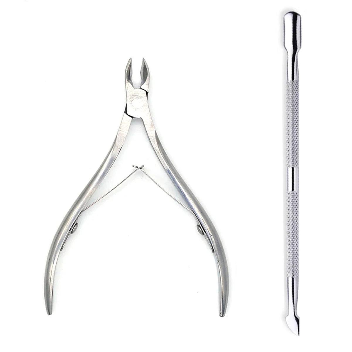 4 Pcs/Set Professional Stainless Steel Nail Cutter Scissor Nippers Muti Function Cuticle Pusher Remover Nail Care Manicure Kits - MANDOTOS
