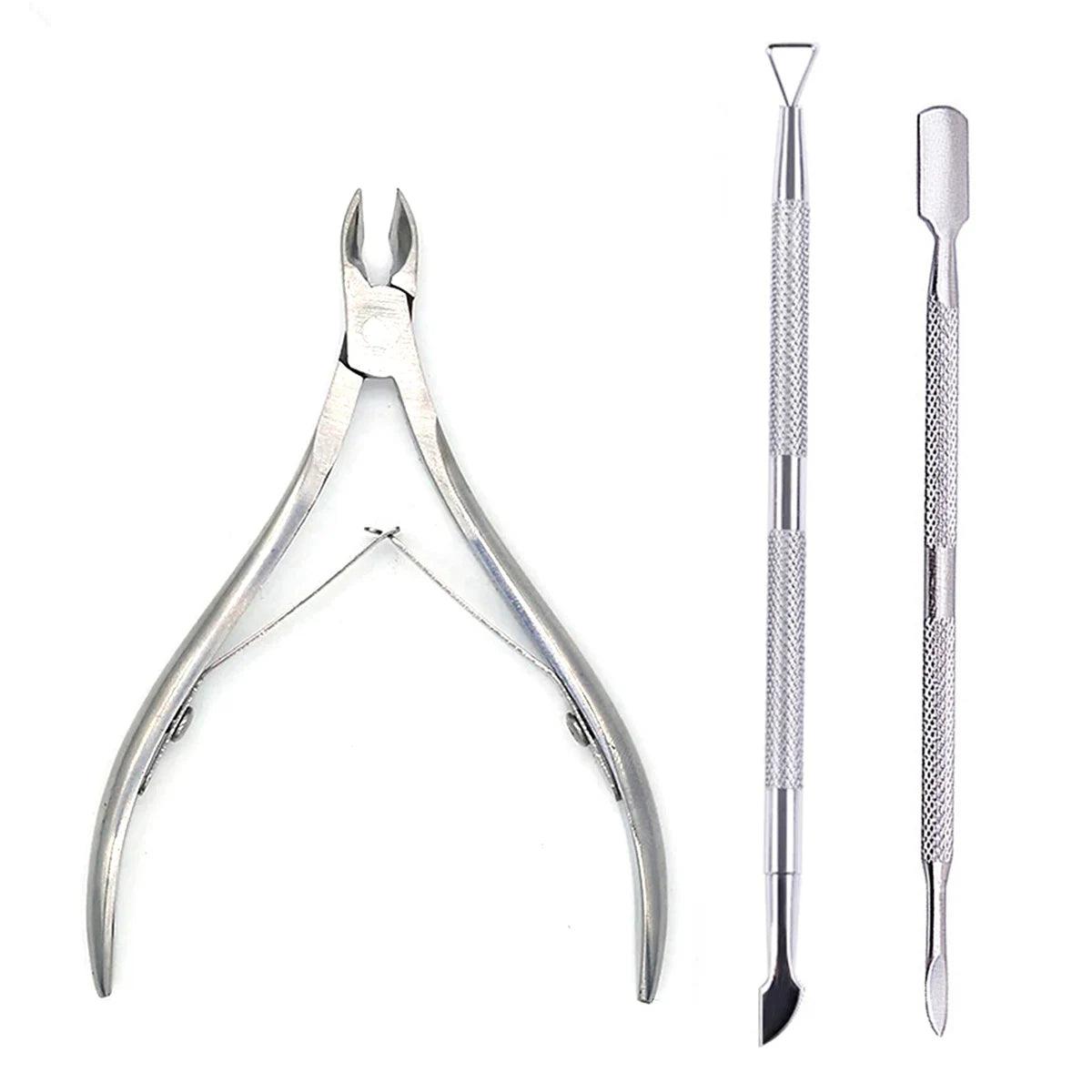 4 Pcs/Set Professional Stainless Steel Nail Cutter Scissor Nippers Muti Function Cuticle Pusher Remover Nail Care Manicure Kits - MANDOTOS