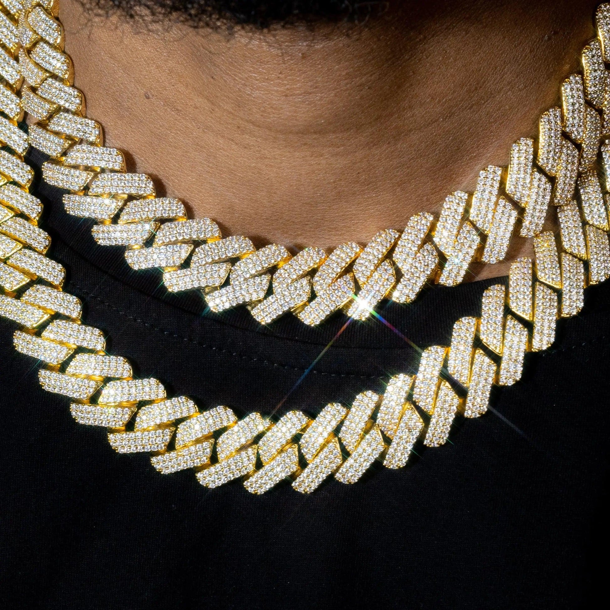 Triple Row Diamond Gold Cuban Chain - MANDOTOS
