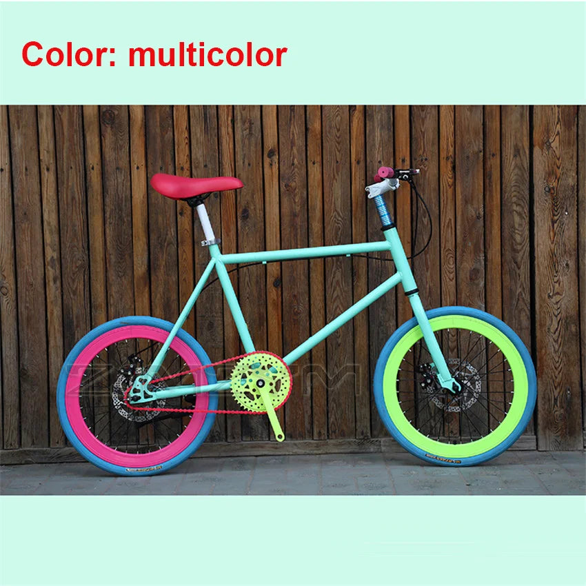 20 Inch Bike Single Speed Fixie Bike Double Dsic Brake Bicycle Freewheel Frame Mini Bicycle Height Adjustable 75-90cm