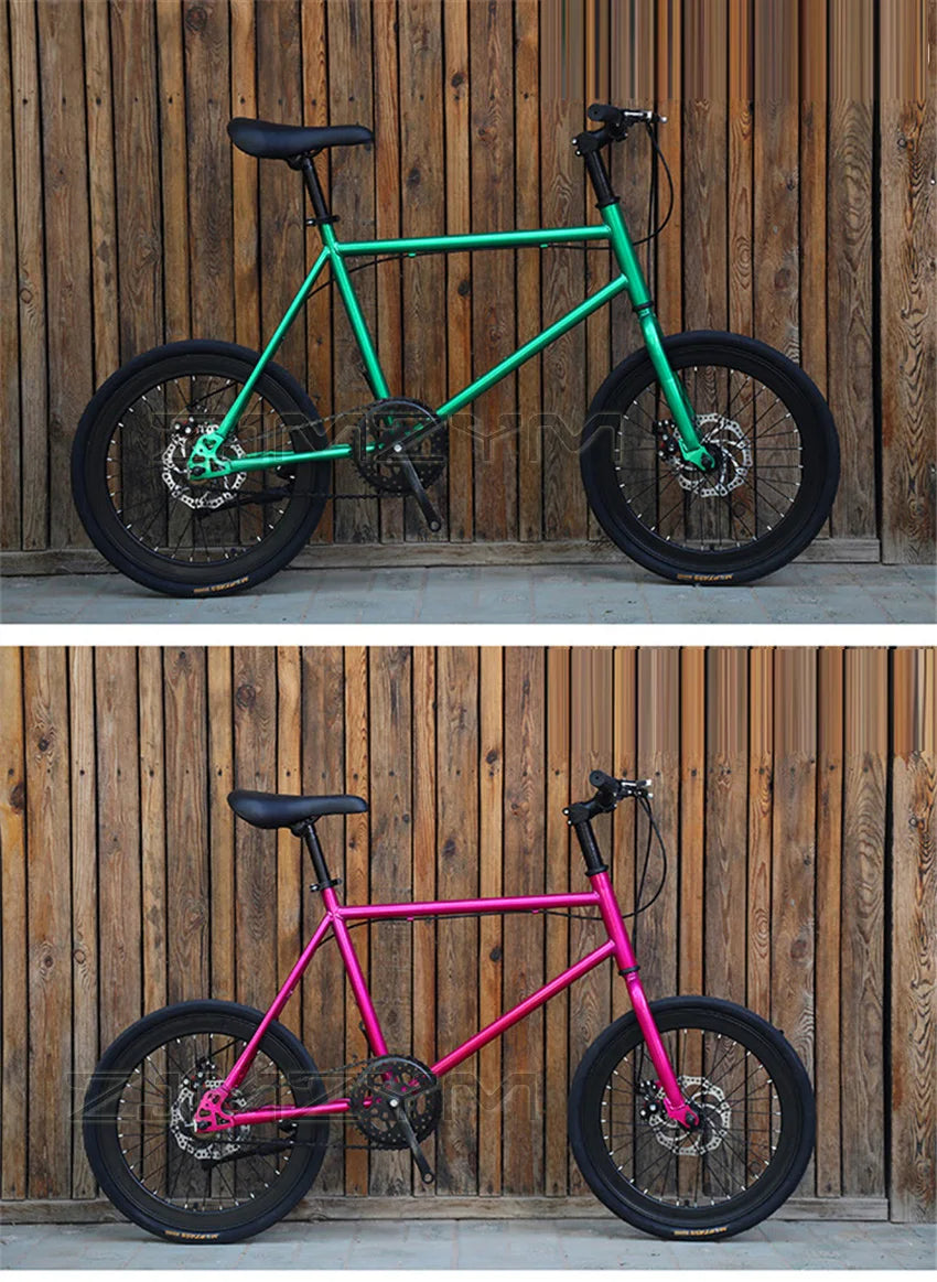 20 Inch Bike Single Speed Fixie Bike Double Dsic Brake Bicycle Freewheel Frame Mini Bicycle Height Adjustable 75-90cm