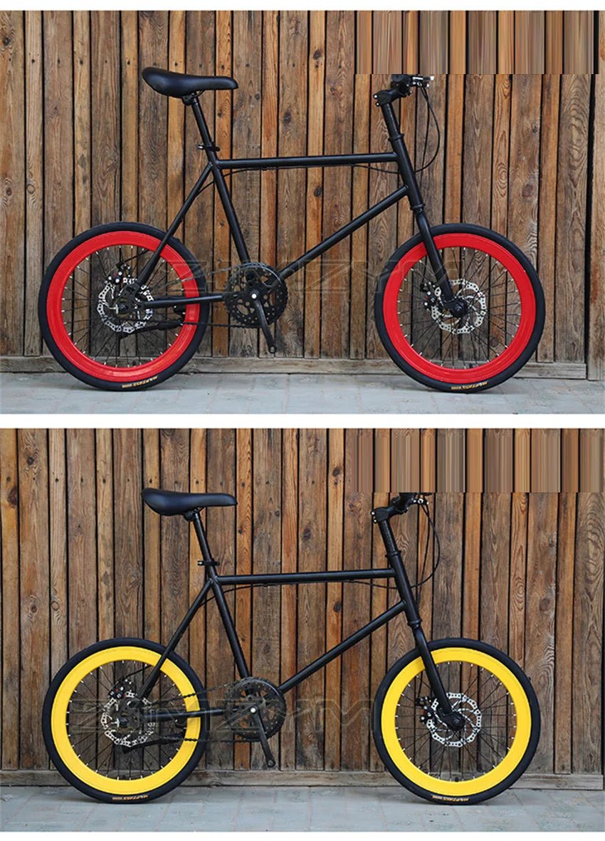 20 Inch Bike Single Speed Fixie Bike Double Dsic Brake Bicycle Freewheel Frame Mini Bicycle Height Adjustable 75-90cm