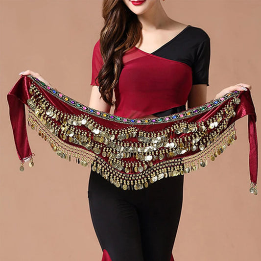 1PC New Style Belly Dance Belt Newest Multi-color Glass Silk Velvet Dancing Belt Scarf Crystal BellyDance Waist Chain Hip Scarf - MANDOTOS
