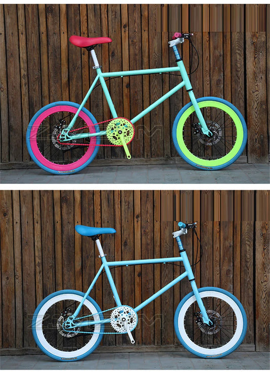 20 Inch Bike Single Speed Fixie Bike Double Dsic Brake Bicycle Freewheel Frame Mini Bicycle Height Adjustable 75-90cm