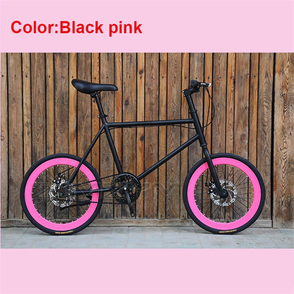 20 Inch Bike Single Speed Fixie Bike Double Dsic Brake Bicycle Freewheel Frame Mini Bicycle Height Adjustable 75-90cm