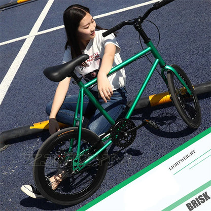 20 Inch Bike Single Speed Fixie Bike Double Dsic Brake Bicycle Freewheel Frame Mini Bicycle Height Adjustable 75-90cm