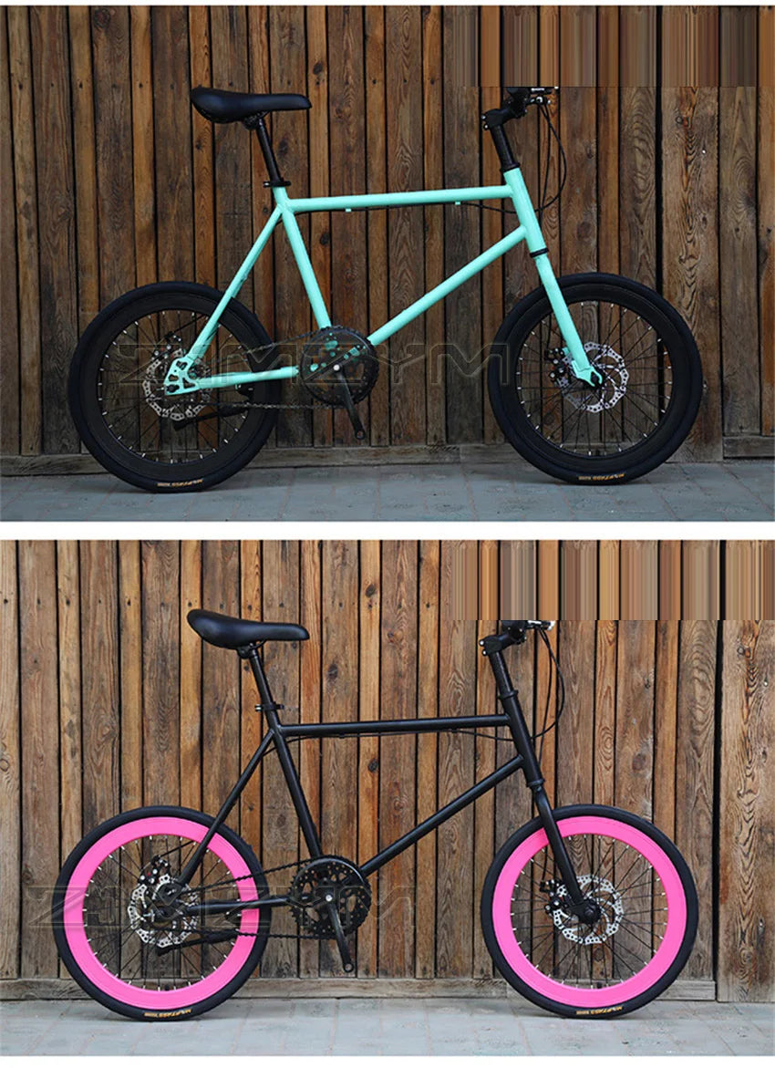 20 Inch Bike Single Speed Fixie Bike Double Dsic Brake Bicycle Freewheel Frame Mini Bicycle Height Adjustable 75-90cm