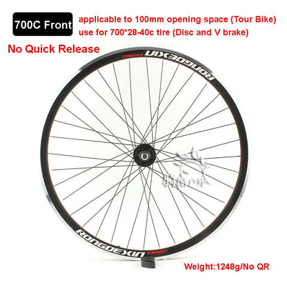 Cruiser Tour Bike Wheelset, Double Deck Rim, Front Wheel Disc, V Brake, Rear Back Wheels, Cassette and Screwed Hub, 36H, 700C