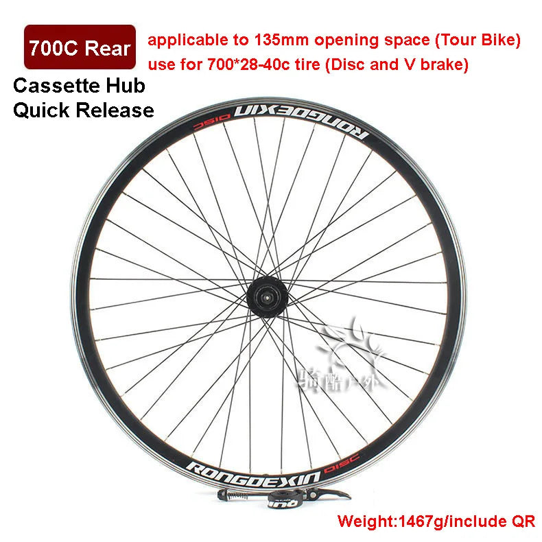Cruiser Tour Bike Wheelset, Double Deck Rim, Front Wheel Disc, V Brake, Rear Back Wheels, Cassette and Screwed Hub, 36H, 700C