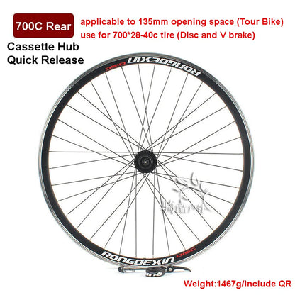 Cruiser Tour Bike Wheelset, Double Deck Rim, Front Wheel Disc, V Brake, Rear Back Wheels, Cassette and Screwed Hub, 36H, 700C
