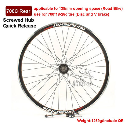 Cruiser Tour Bike Wheelset, Double Deck Rim, Front Wheel Disc, V Brake, Rear Back Wheels, Cassette and Screwed Hub, 36H, 700C