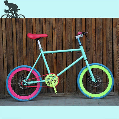 20 Inch Bike Single Speed Fixie Bike Double Dsic Brake Bicycle Freewheel Frame Mini Bicycle Height Adjustable 75-90cm