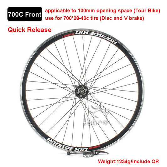 Cruiser Tour Bike Wheelset, Double Deck Rim, Front Wheel Disc, V Brake, Rear Back Wheels, Cassette and Screwed Hub, 36H, 700C