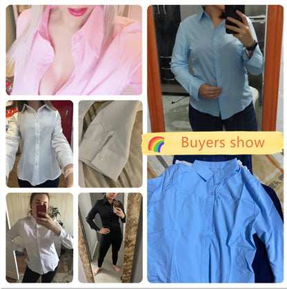 Women Shirts Blouses Women White Shirt Long Sleeve Blouse Female Tops OL Basic Shirt Blouses 2023 Fashion Elegant Woman Clothing - MANDOTOS