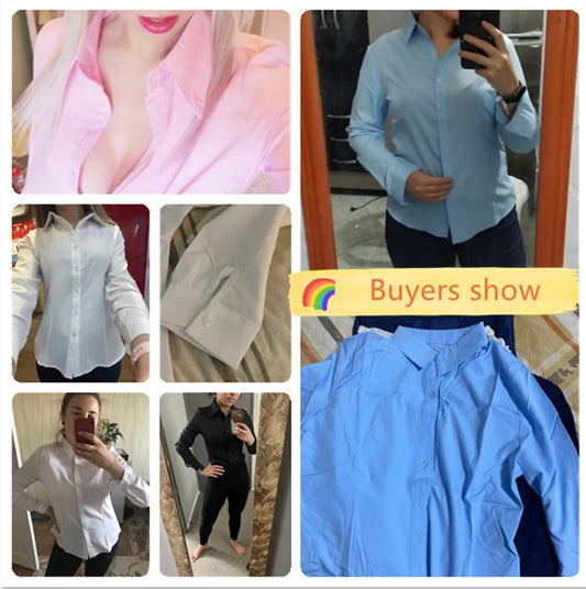 Women Shirts Blouses Women White Shirt Long Sleeve Blouse Female Tops OL Basic Shirt Blouses 2023 Fashion Elegant Woman Clothing - MANDOTOS