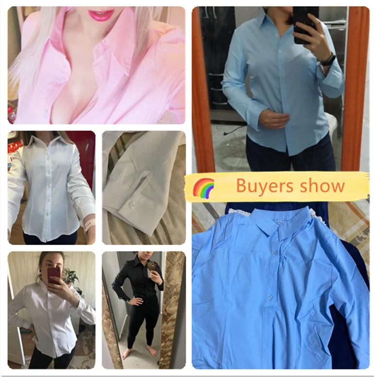 Women Shirts Blouses Women White Shirt Long Sleeve Blouse Female Tops OL Basic Shirt Blouses 2023 Fashion Elegant Woman Clothing - MANDOTOS