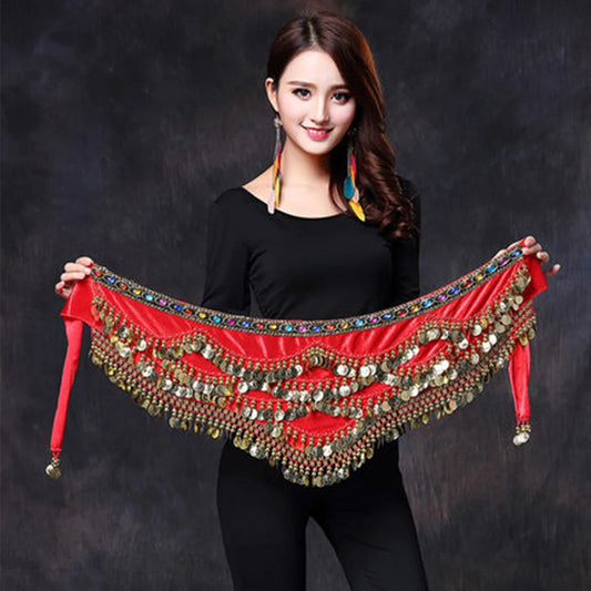 1PC New Style Belly Dance Belt Newest Multi-color Glass Silk Velvet Dancing Belt Scarf Crystal BellyDance Waist Chain Hip Scarf - MANDOTOS