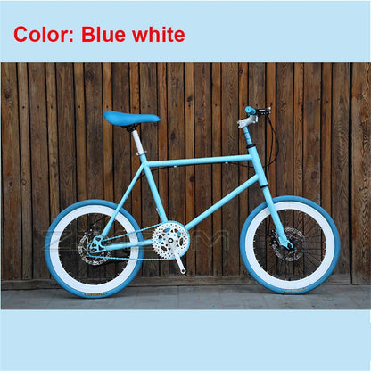 20 Inch Bike Single Speed Fixie Bike Double Dsic Brake Bicycle Freewheel Frame Mini Bicycle Height Adjustable 75-90cm