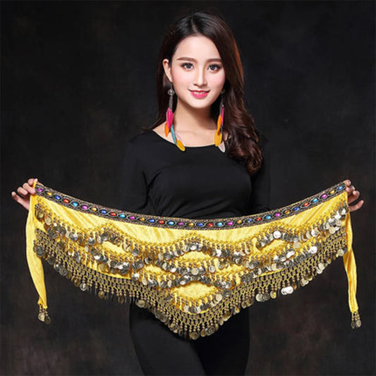 1PC New Style Belly Dance Belt Newest Multi-color Glass Silk Velvet Dancing Belt Scarf Crystal BellyDance Waist Chain Hip Scarf - MANDOTOS