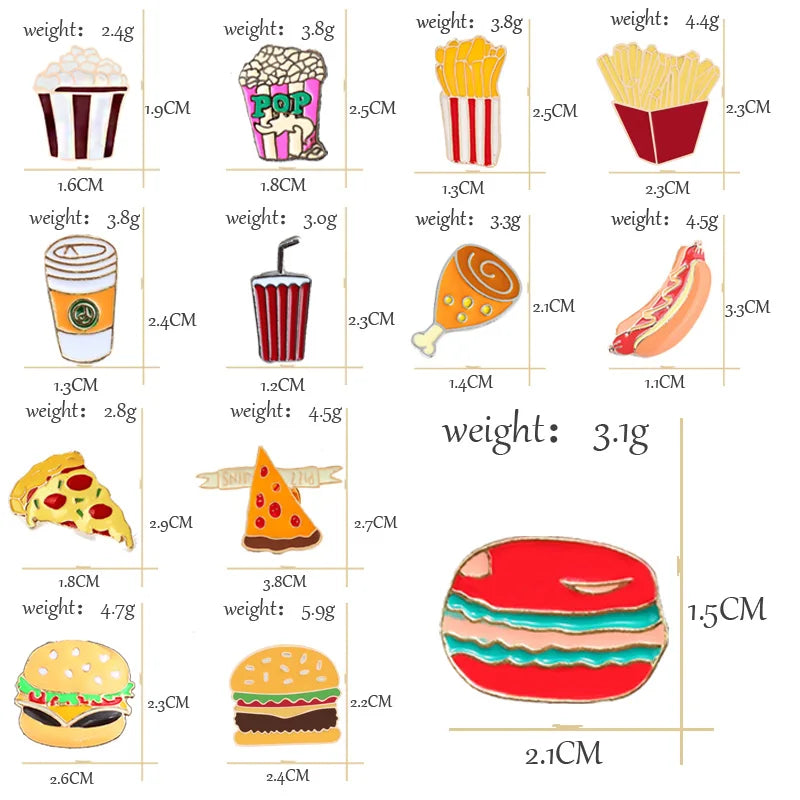 13 Style Snack Brooch Burger Pizza Chicken Drinks Coffee Popcorn French Fries Hot Dog Enamel Pins Food Brooche For Women Jewelry - MANDOTOS