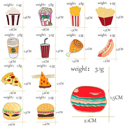 13 Style Snack Brooch Burger Pizza Chicken Drinks Coffee Popcorn French Fries Hot Dog Enamel Pins Food Brooche For Women Jewelry - MANDOTOS