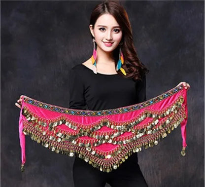 1PC New Style Belly Dance Belt Newest Multi-color Glass Silk Velvet Dancing Belt Scarf Crystal BellyDance Waist Chain Hip Scarf - MANDOTOS