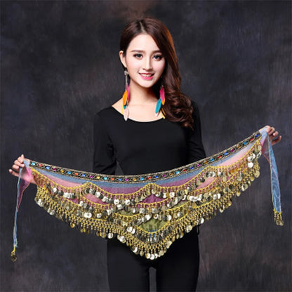 1PC New Style Belly Dance Belt Newest Multi-color Glass Silk Velvet Dancing Belt Scarf Crystal BellyDance Waist Chain Hip Scarf - MANDOTOS