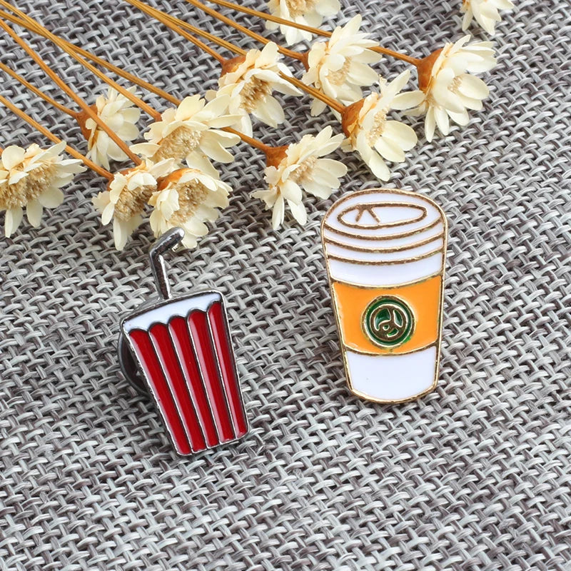 13 Style Snack Brooch Burger Pizza Chicken Drinks Coffee Popcorn French Fries Hot Dog Enamel Pins Food Brooche For Women Jewelry - MANDOTOS