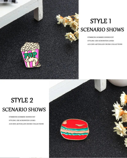 13 Style Snack Brooch Burger Pizza Chicken Drinks Coffee Popcorn French Fries Hot Dog Enamel Pins Food Brooche For Women Jewelry - MANDOTOS